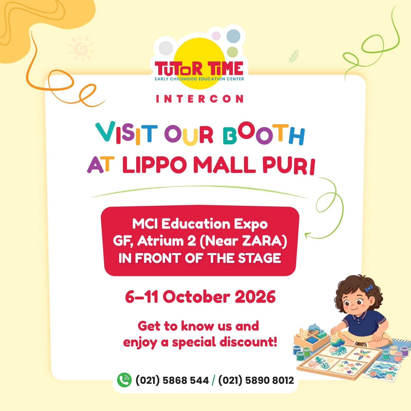 Tutor Time Intercon booth at MCI Education Expo, Lippo Mall Puri, 6 to 11 October 2026